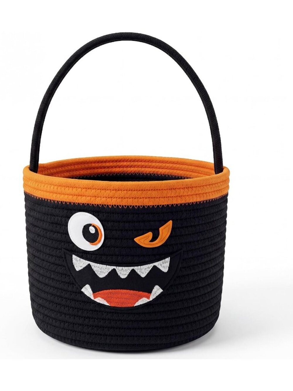 🎃Halloween Trick or Treat Woven Basket with Handle Black Monster Woven Cotton